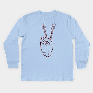 Guitar and Bass Outline Hand Peace Sign Light Theme Kids Long Sleeve T-Shirt